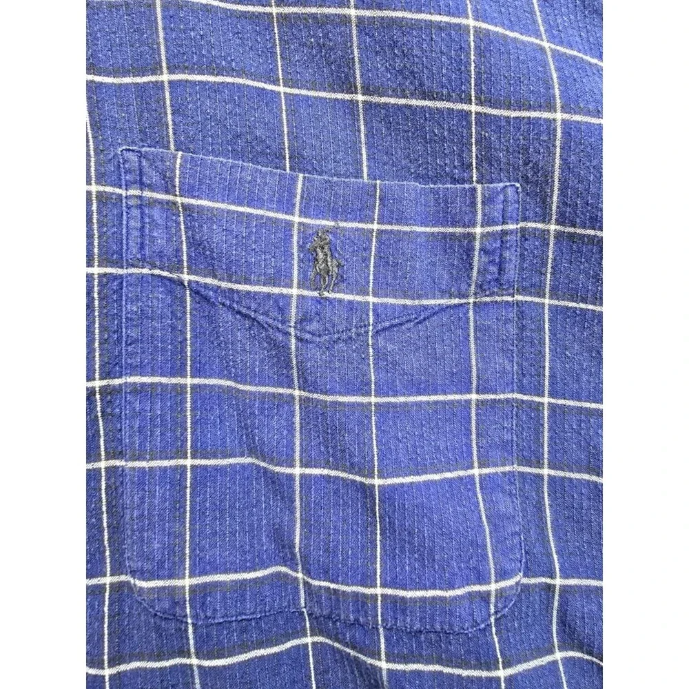 Polo Ralph Lauren Shirt Mens Large Lowell Sport Blue Plaid Long Sleeve Button Up